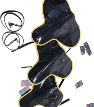 Black Racing Saddles Bundle | Gold Piping | Jock Gears