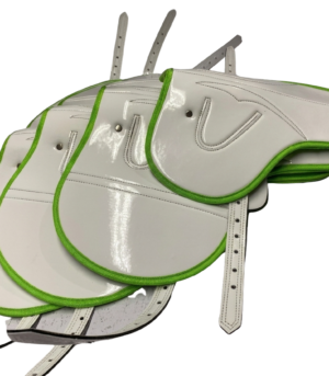 Jock Gears White Racing Saddles Bundle – Green Piping
